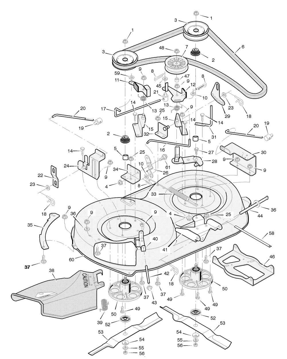 Mower Housing Diagram and Parts List for 387003X8A 2004 Briggs and Stratton Lawn Tractor